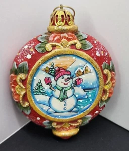 Vintage G. DeBrekht Schneemann handbemalt landschaftliche Kunst Weihnachtsschmuck Baumschmuck 4 Zoll - Bild 1 von 6