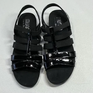 Munro Bev Womens Size 4 Black Sandals Patent Leather Combo Strappy Comfort Shoes - Picture 1 of 9