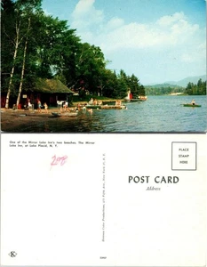 New York(NY) Lake Placid Mirror Lake Inn Beach Swimming Docks Boats VTG Postcard - Picture 1 of 1