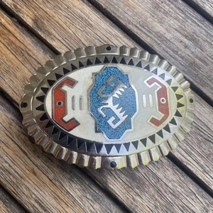 1980er Jahre USA Südwesten Cowboy Stil emaillierte Gürtelschnalle aus Metall - 9x6,5cm - Bild 1 von 10