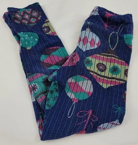 Lularoe Kids Leggings S/M Holiday Christmas Blue Ornaments #A009 - Picture 1 of 3