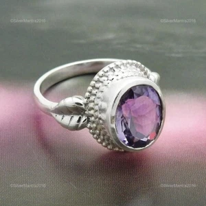 Oval Amethyst Stone Statement Cocktail Women Gift Ring Jewellery Solid Silver - Foto 1 di 9