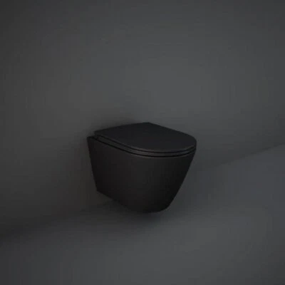 Rak Ceramics Feeling Rimless Wall Hung Toilet Pan Matt Black Soft Close Seat - Image 1 of 3