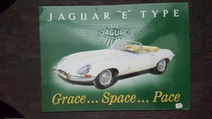 JAGUAR " E " TYPE - Placa metalica litografiada publicidad 44x32 cm. replica - Imagen 1 de 3