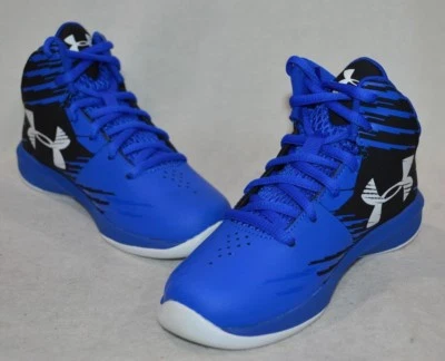 Under Armour UA BPS Jet Royal 蓝色/B Mid Boy 篮球鞋-11/12K 码全新无标签 — 第 1/4 张图片