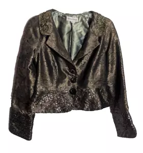 BAISERS ROUGE Metallic Brown Paisley Beaded Sequin Crop Jacket Size 8 S1 - Picture 1 of 7