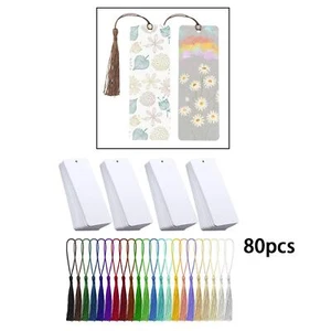 80 Pieces Blank White Bookmarks with Tassels DIY Bookmarks Craft for Pendant - Picture 1 of 7