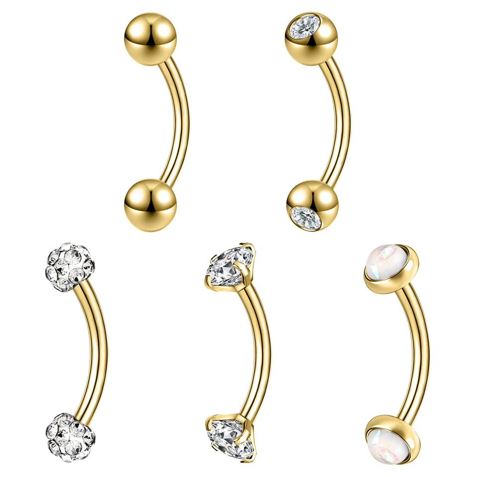 Piercing para cejas de cristal circonita cúbica anillos para cejas de acero inoxidable 5 piezas para mujer joyería Foto 1 de 4