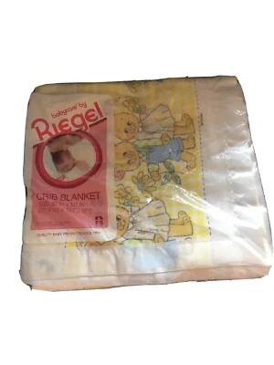 Manta Riegel vintage cuidado del bebé algodón/poliéster cuna bebé oso conejito 36"x50" Foto 1 de 4