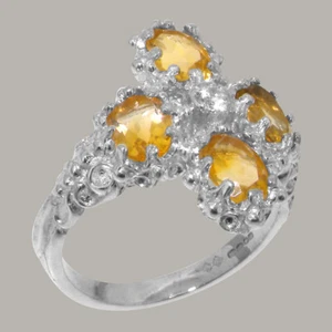 9ct White Gold Natural Diamond & Citrine Womens Cluster Ring - Sizes J to Z - Picture 1 of 5