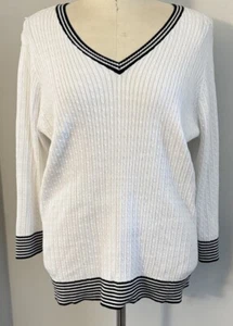 Jeanne Pierre Damen Pullover Übergröße 2X weiß Zopfmuster Preppy Coastal Chic - Bild 1 von 16