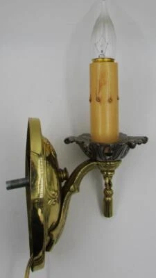 Aplique de pared candelabro electrificado dorado, plateado detalle antiguo borla Art Deco Foto 1 de 4