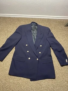 Burberrys’ Men’s Vtg Navy Blue Double Breasted Wool Blazer, Sports Coat Gold Usa - Picture 1 of 12