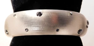 Alexis Bittar Hand Carved Clear Satin Lucite Studded Hinged Bangle Bracelet - Picture 1 of 5