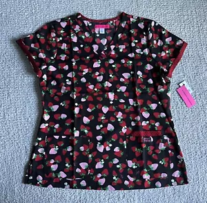 Koi Betsey Johnson Scrub Top Women’s Large Berry Delicious Black Nursing Medical - Picture 1 of 10