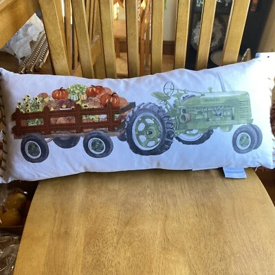 Tommy Bahama Feather Throw Pillow Tractor Hay Ride Wagon Pumpkins Fall Farm NWT - Image 1 of 4