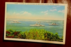 1936 posted postcard Fleet of Greyhounds Battleships, Puget Sound , Wash - Picture 1 of 4