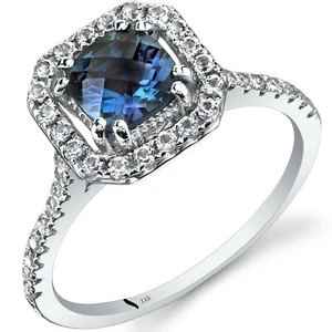 14K White Gold Lab-Created Alexandrite Cushion Cut Halo Ring 1.00 Cts - Picture 1 of 2