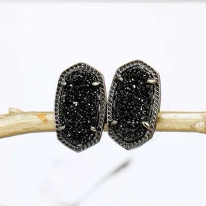 NWT Kendra Scott Ellie Black Drusy Stud Earrings Gunmetal Tone - Picture 1 of 5