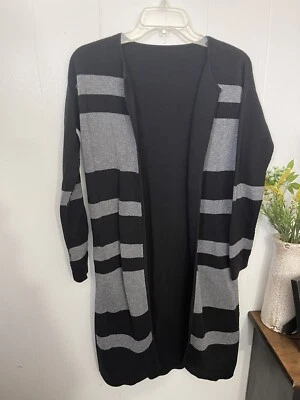 Athleta XXS black Gray Striped Wrap Sweater Pockets Duster Reversible  - Image 1 of 4