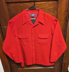 Vintage 60s Pendleton Board Shirt Red Pure Wool XL USA Made Loop Collar Surf - Picture 1 of 11