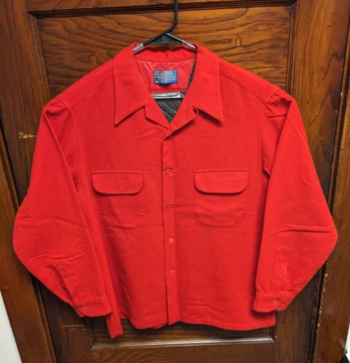 Vintage 60s Pendleton Board Shirt Red Pure Wool XL USA Made Loop Collar Surf - Image 1 of 4