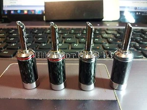 4x Copper Rhodium Carbon Fiber Banana Speaker Plug Connector HiFi  - Picture 1 of 6