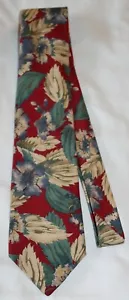 DILLARDS BRAND Men's 100% Italian Silk Tie/Red, Green, Blue, Taupe Floral - Picture 1 of 4