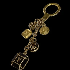 LOUIS VUITTON Key ring holder chain Bag charm AUTH Porto Cle Cabochon LV Black - Picture 1 of 5