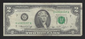 1976 USA $2 Two Dollar Bill Series (G) Number G40828307A Circulated Condition - Picture 1 of 2