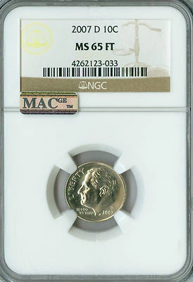 2007 D ROOSEVELT DIME NGC MS65 FT PQ BUSINESS STRIKE POP 17 MAC SPOTLESS . - Image 1 of 4