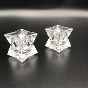 Clear Star Burst CANDLE HOLDERS 24% Lead Crystal Glistening Star Set of 2 Avon - Picture 1 of 4
