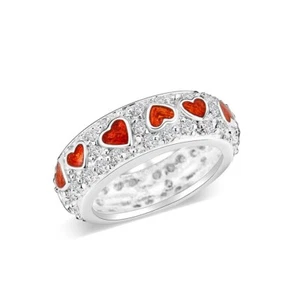 6MM heart full eternity band with orange enamel cubic zirconia all around silver - Picture 1 of 4