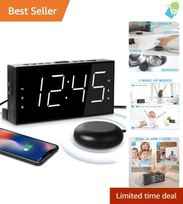 Reloj despertador doble brillo y volumen ajustable con coctelera de cama - Ideal para sordos Foto 1 de 4