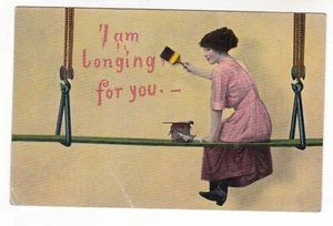 1912 MARSHALL OKLAHOMA ROMANTIC I'M LONGING FOR YOU VINTAGE POSTCARD OK OLD !! - Picture 1 of 2