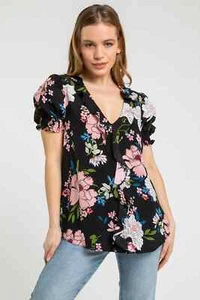 Black Petite Floral Print Frill Detail Top - SIZE 14 - BNWT - Picture 1 of 1