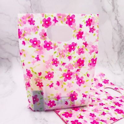 Plastic Gift Bags With Handles Pink Flower Print Mini Jewelry Xmas Boxes 100pcs • 25.19£