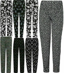 Damen Blumenmuster Hose in voller Länge elastische Taille Hose UK 14-28 - Bild 1 von 8