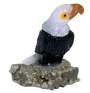 Petite Carved 1 1/2 Inch Quartz Onyx Jasper Eagle Bird With Pyrite Base SCB3 - Picture 1 of 3