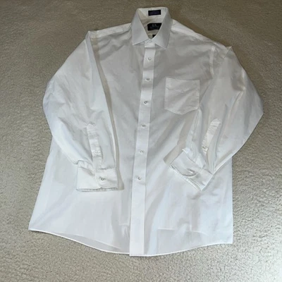 Camisa de vestir Stafford para hombre 17 34 de tela ancha blanca con botones usada Foto 1 de 4