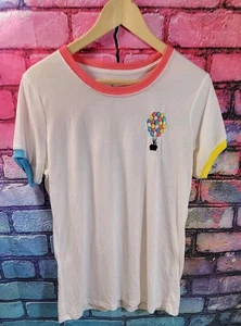 Disney Up Balloon House Women's Size L Embroidered Logo Ringer T-Shirt - Picture 1 of 3