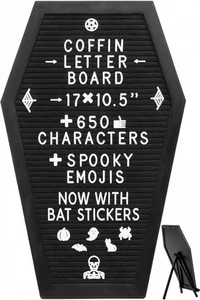 Coffin Letter Board Black +3D Bat Stickers +650 Characters, Spooky & Seasonal Em - Picture 1 of 9