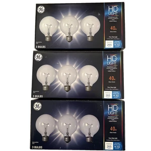 3BOXES[3-PK]: GE Bulb G25 Globe Clear 40 Watt HD+ 265 Lumens Warm White Med Base - Picture 1 of 4