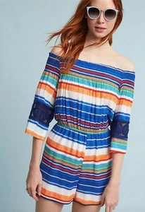 Mameluco Anthropologie Tracy Reese a Rayas Pequeño Multicolor Off Shldr Nuevo $148 Etiqueta - Imagen 1 de 5