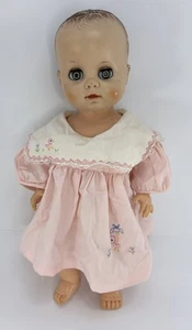 Vintage 15” Uneeda Vinyl Baby Toddler Doll Drink & Wet Molded Hair Sleepy Eyes - Picture 1 of 13