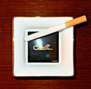 Cartier Panthere Design Square Porcelain Ashtray W/Box Vintage U5 - Picture 1 of 5