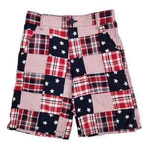 Gymboree Boys Madras Red White Blue American Flag Bermuda Shorts Cotton Size 7 - Picture 1 of 4