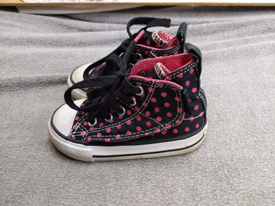Zapatos Infantiles Converse Chuck Taylor All Star Talla 5 Negro Rosa Lunares Alto Top Foto 1 de 4
