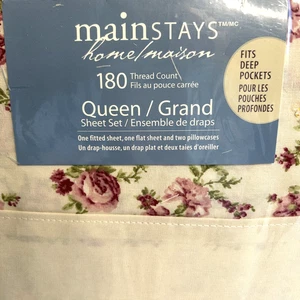 Queen Sheet Set 4 Pieces Pink Rose Floral Cottage Core Botanical Deep Pocket - Picture 1 of 13