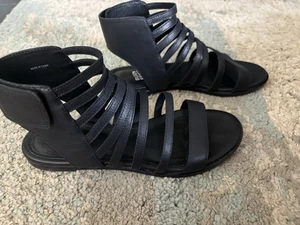 EILEEN FISHER Systems Nest Gladiator Cage Leather Ankle Strappy Black Sandals 7M - Bild 1 von 12